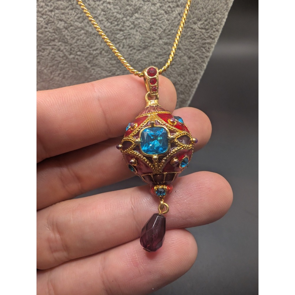 Miriam Haskell Chinese Lantern Enamel Necklace Gold Tone Costume